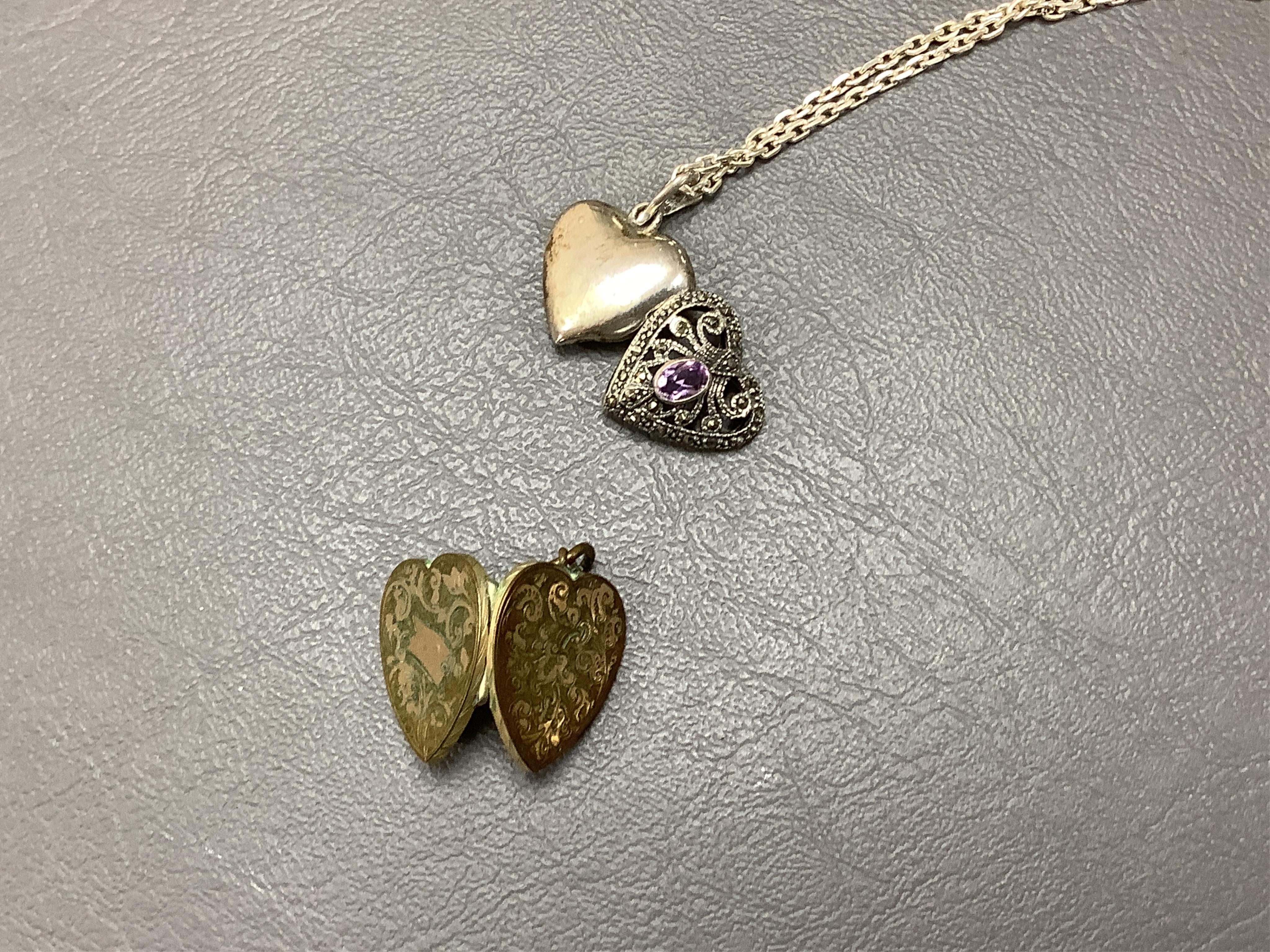 A collection of jewellery, comprising: a pair of sapphire and diamond drop earrings; an Arts & Crafts mother of pearl silver and enamel pendant, length 5.4cm, maker's mark JF, British hallmarks; a turquoise pendant; a 9c